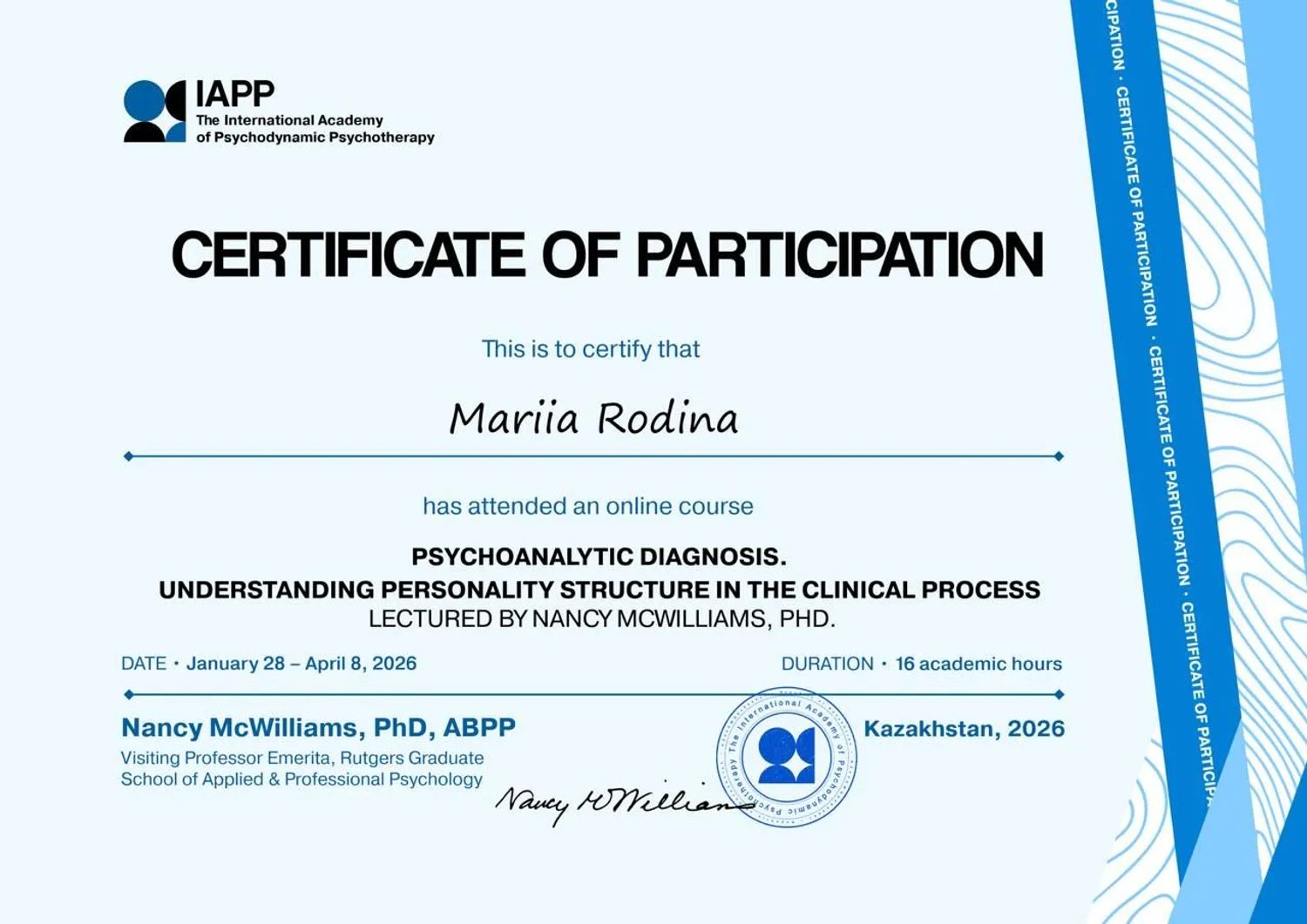 IAPP — Psychoanalytic Diagnosis, 2026